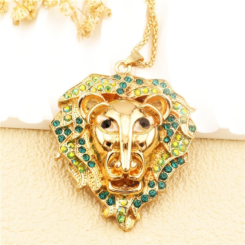 Regal Lion Glass Pendant Necklace