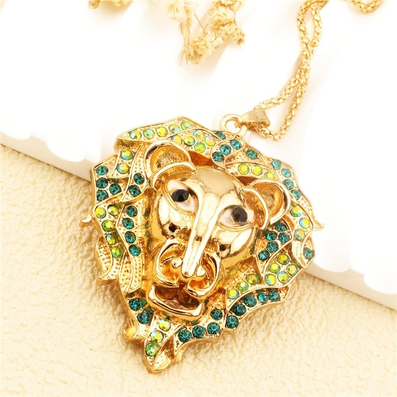 Regal Lion Glass Pendant Necklace