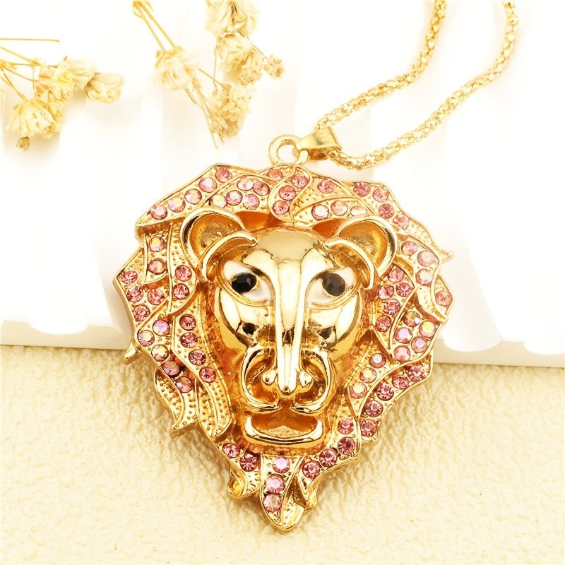 Regal Lion Glass Pendant Necklace