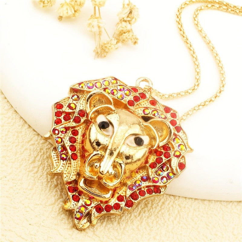 Regal Lion Glass Pendant Necklace