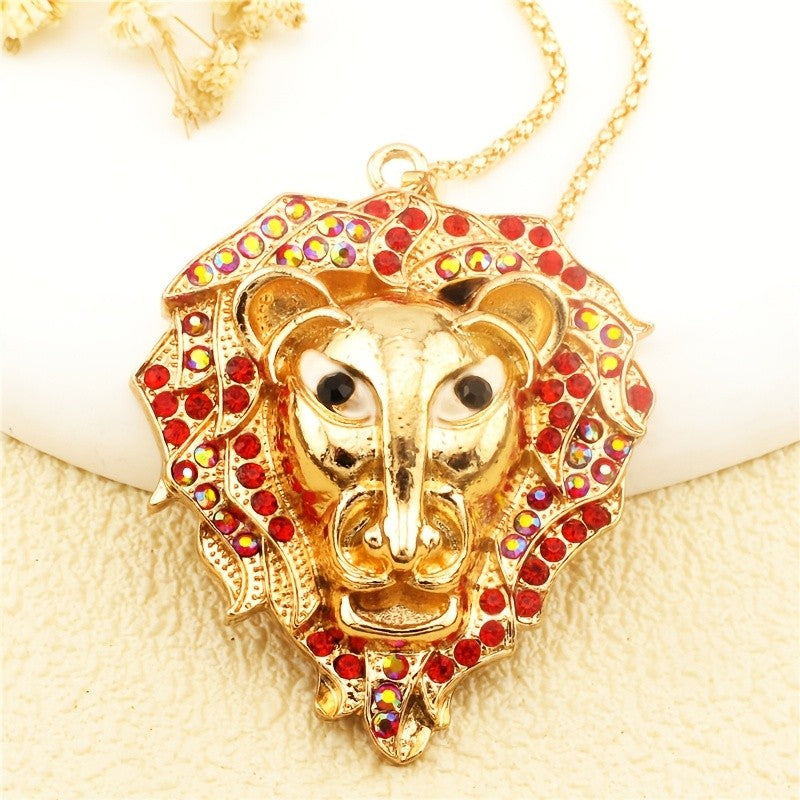Regal Lion Glass Pendant Necklace