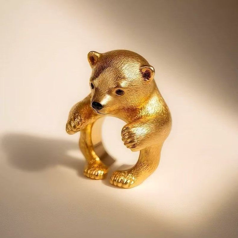Whimsical Hug Bear Statement Ring