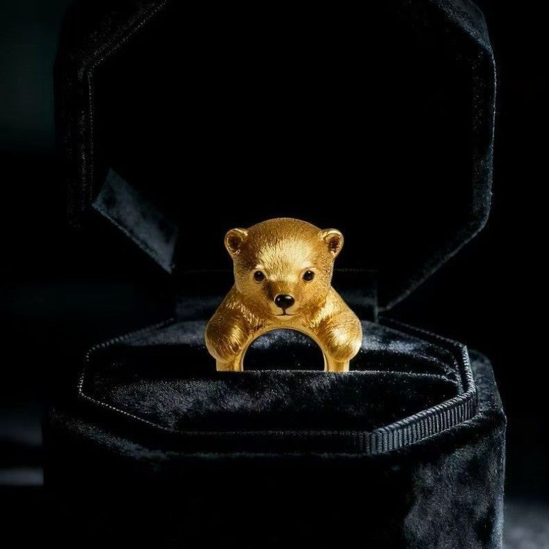 Whimsical Hug Bear Statement Ring