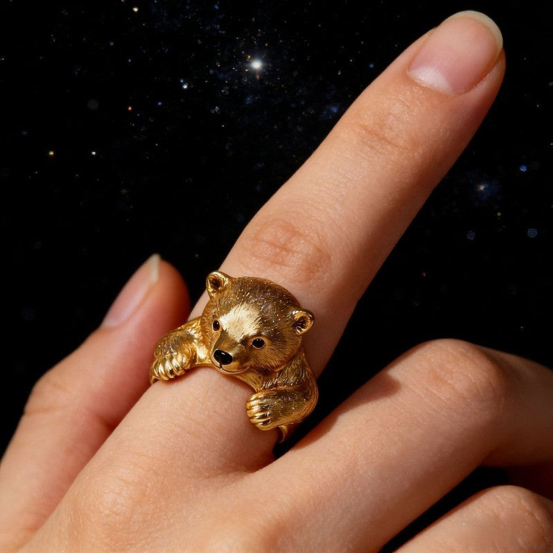 Whimsical Hug Bear Statement Ring