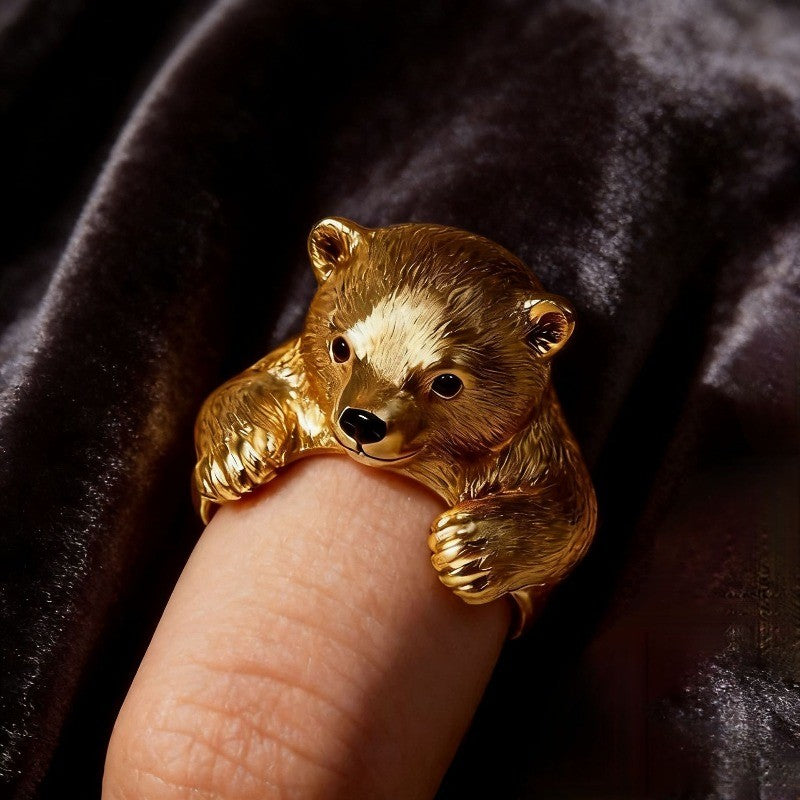 Whimsical Hug Bear Statement Ring