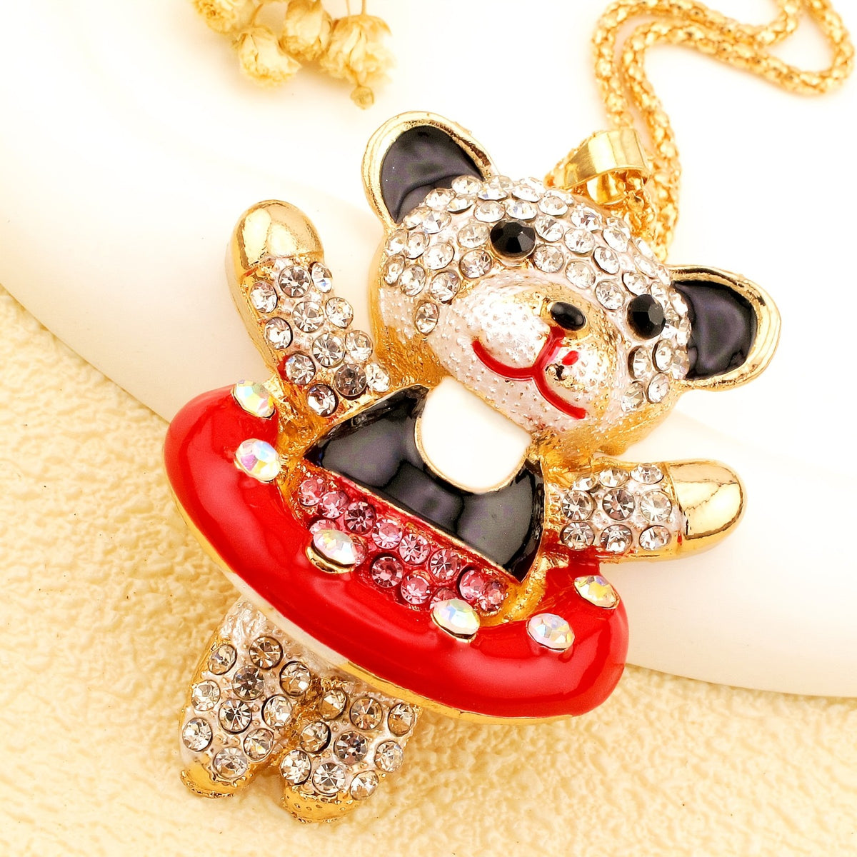 Whimsical Crystal Bear Necklace