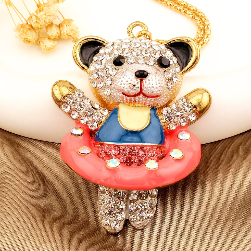 Whimsical Crystal Bear Necklace