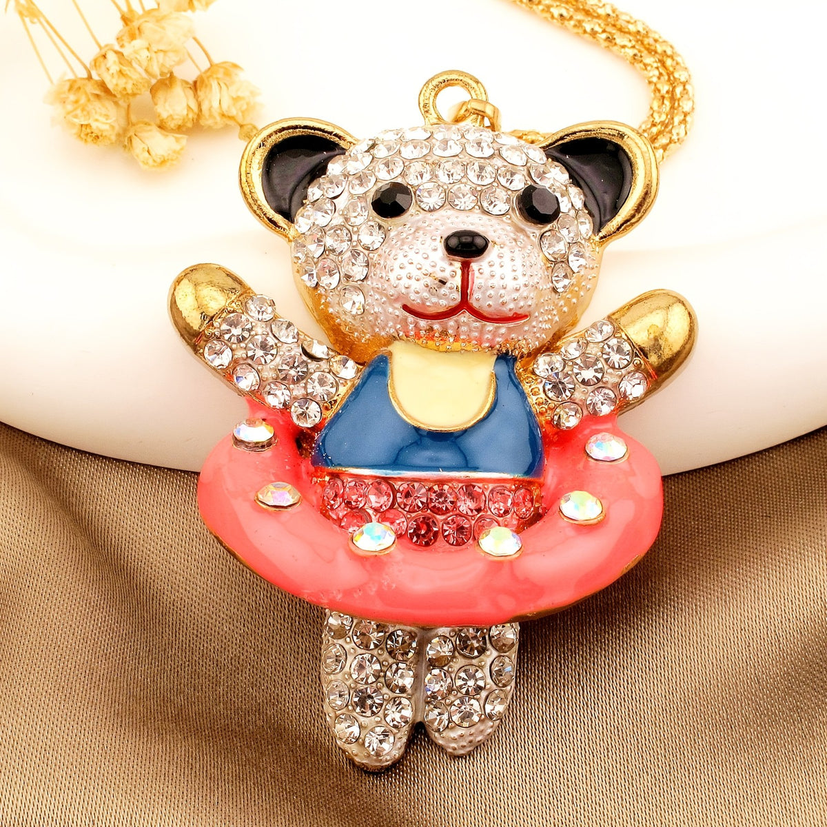 Whimsical Crystal Bear Necklace