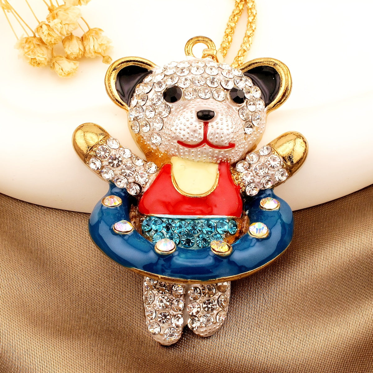 Whimsical Crystal Bear Necklace