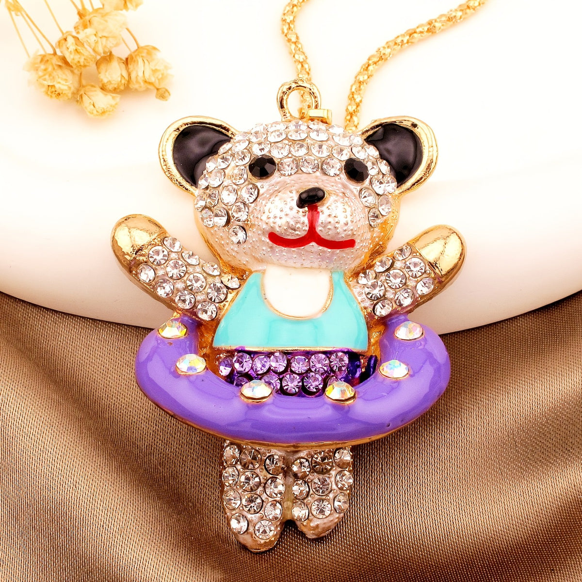 Whimsical Crystal Bear Necklace