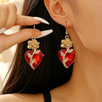Romantic Rose Heart Drop Earrings