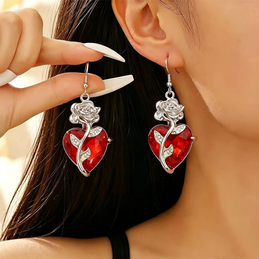 Romantic Rose Heart Drop Earrings