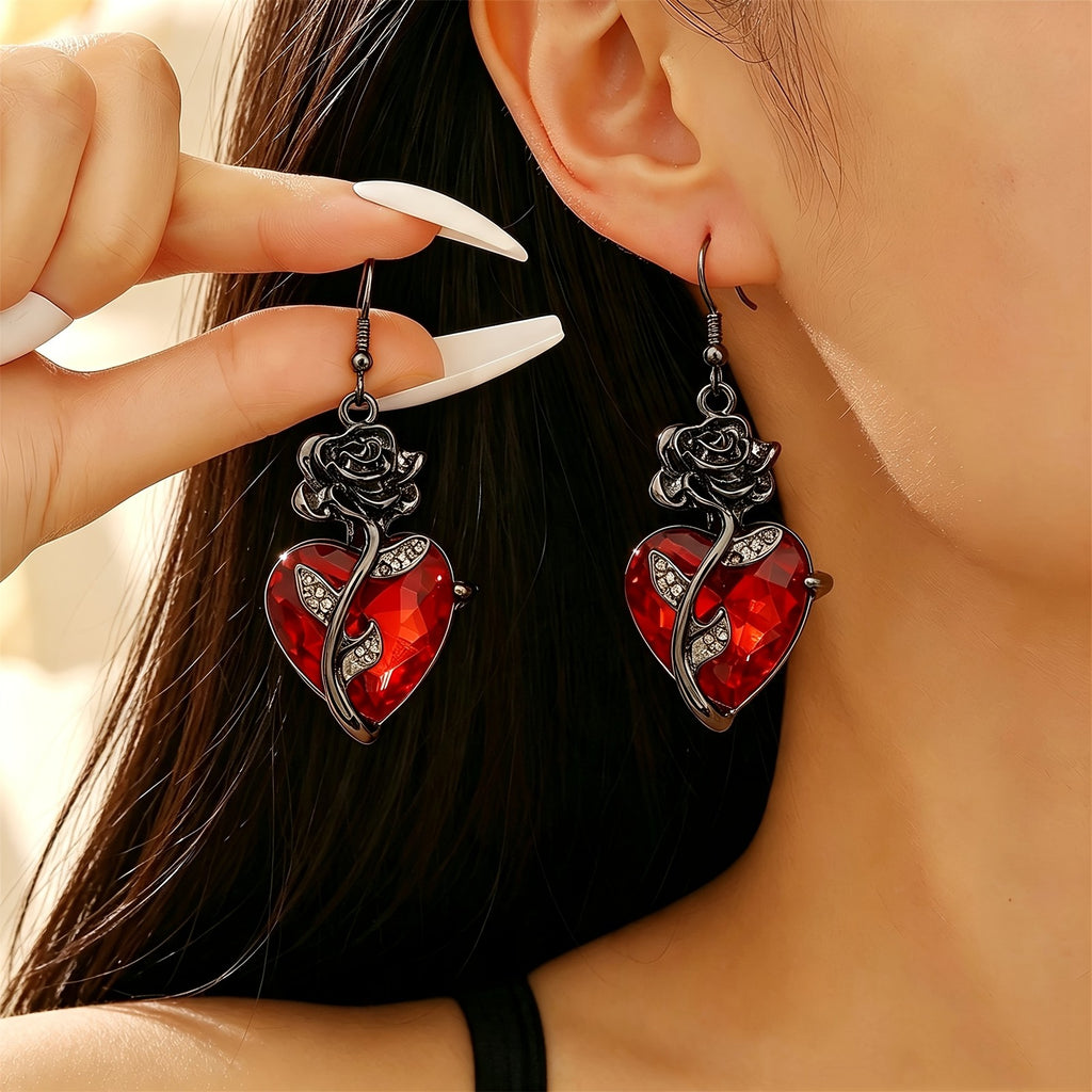 Romantic Rose Heart Drop Earrings