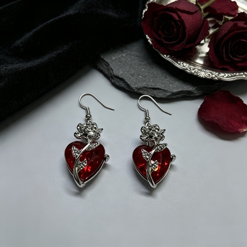 Romantic Rose Heart Drop Earrings