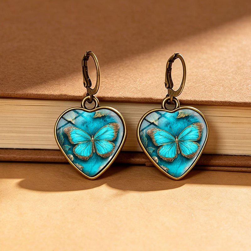 Blue Butterfly Heart Drop Earrings