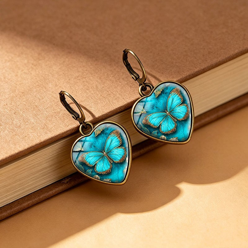 Blue Butterfly Heart Drop Earrings