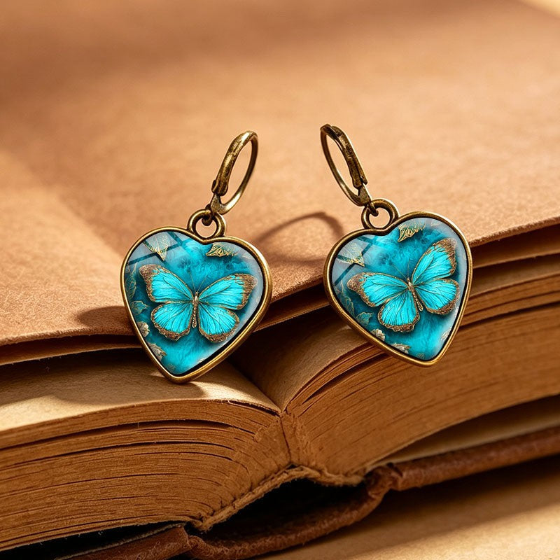 Blue Butterfly Heart Drop Earrings
