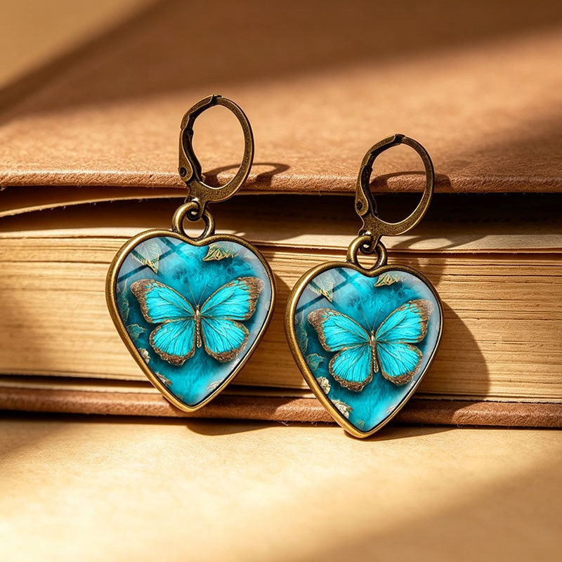 Blue Butterfly Heart Drop Earrings