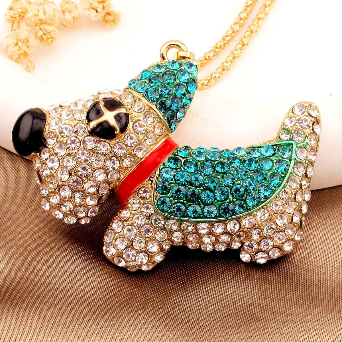 Whimsical Crystal Puppy Necklace