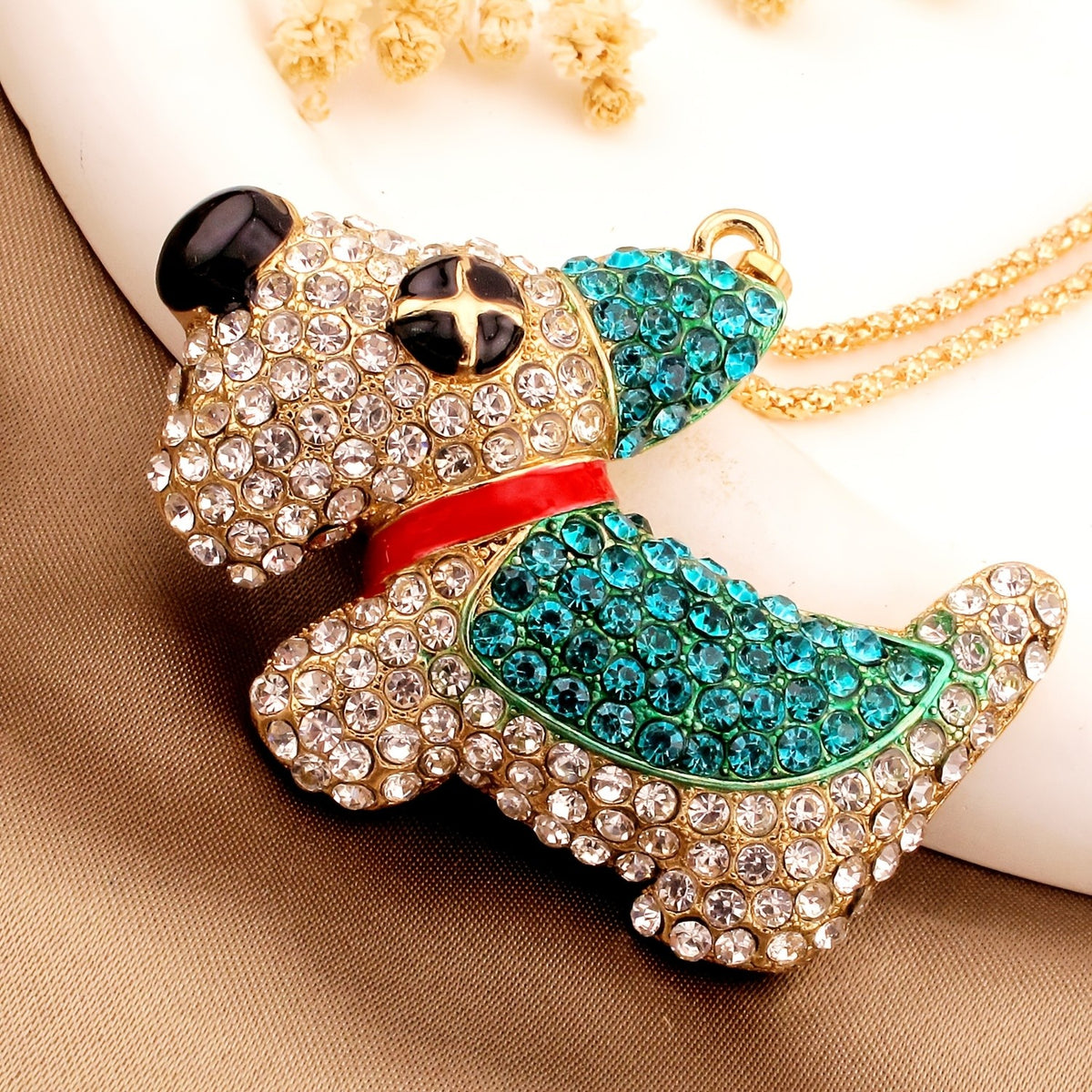 Whimsical Crystal Puppy Necklace