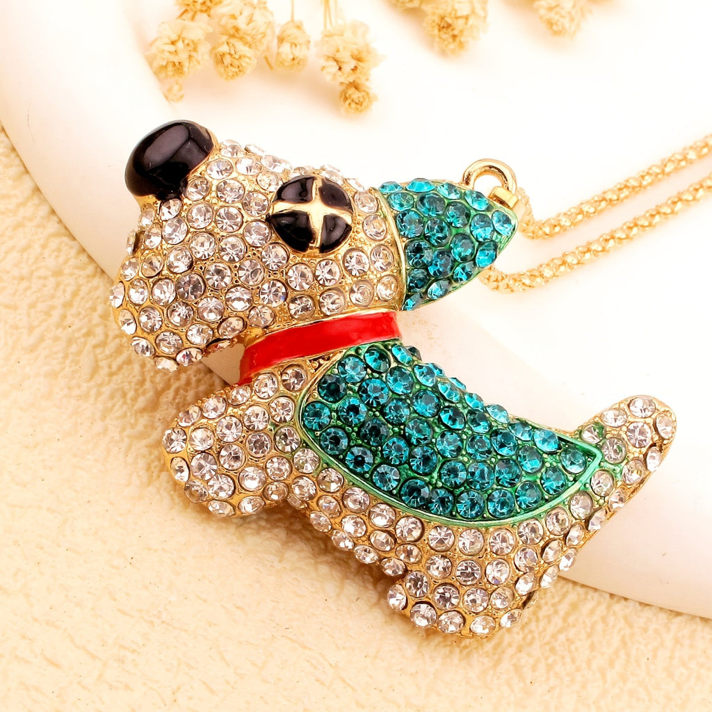 Whimsical Crystal Puppy Necklace
