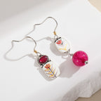 Asymmetrical Floral Enamel Drop Earrings