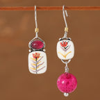 Asymmetrical Floral Enamel Drop Earrings