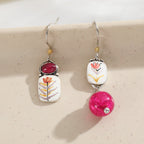 Asymmetrical Floral Enamel Drop Earrings
