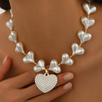 Romantic Heart Link Pearl Necklace