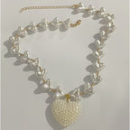 Romantic Heart Link Pearl Necklace