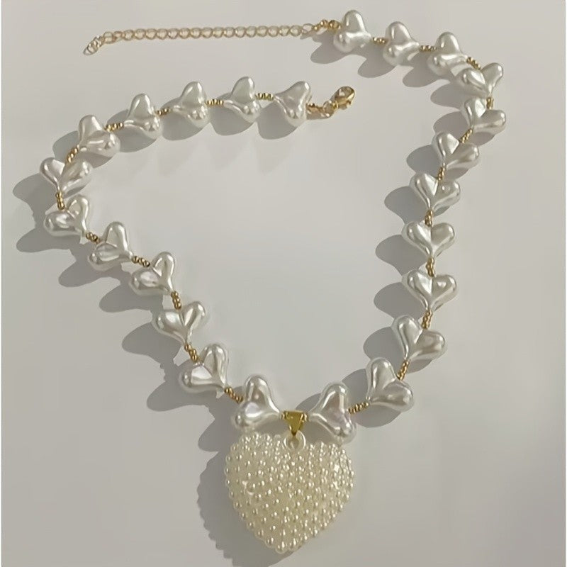 Romantic Heart Link Pearl Necklace