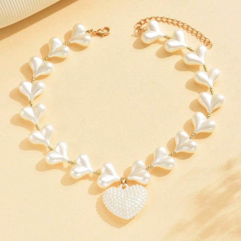 Romantic Heart Link Pearl Necklace