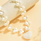 Romantic Heart Link Pearl Necklace