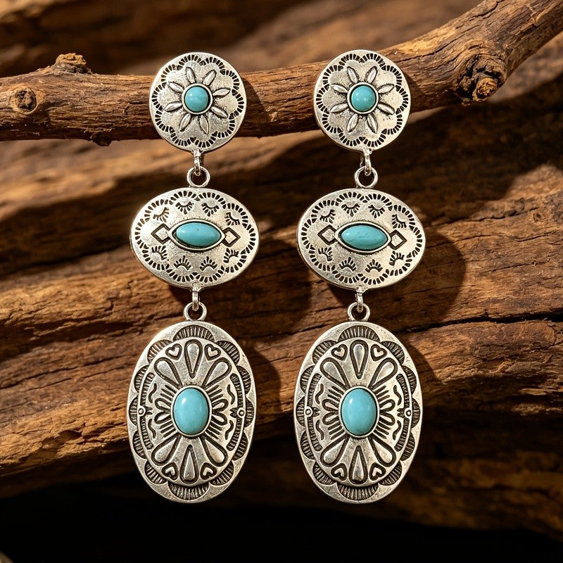 Western Turquoise Totem Drop Earrings