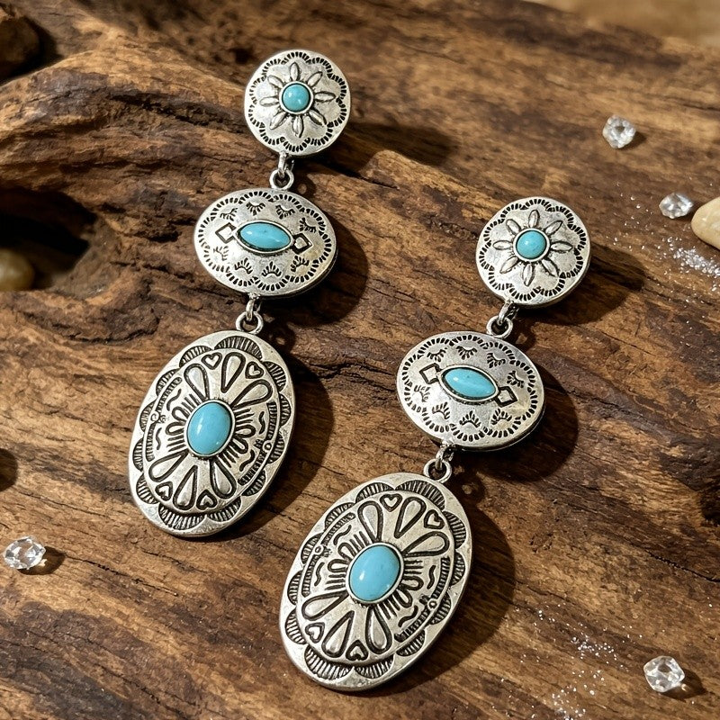 Western Turquoise Totem Drop Earrings