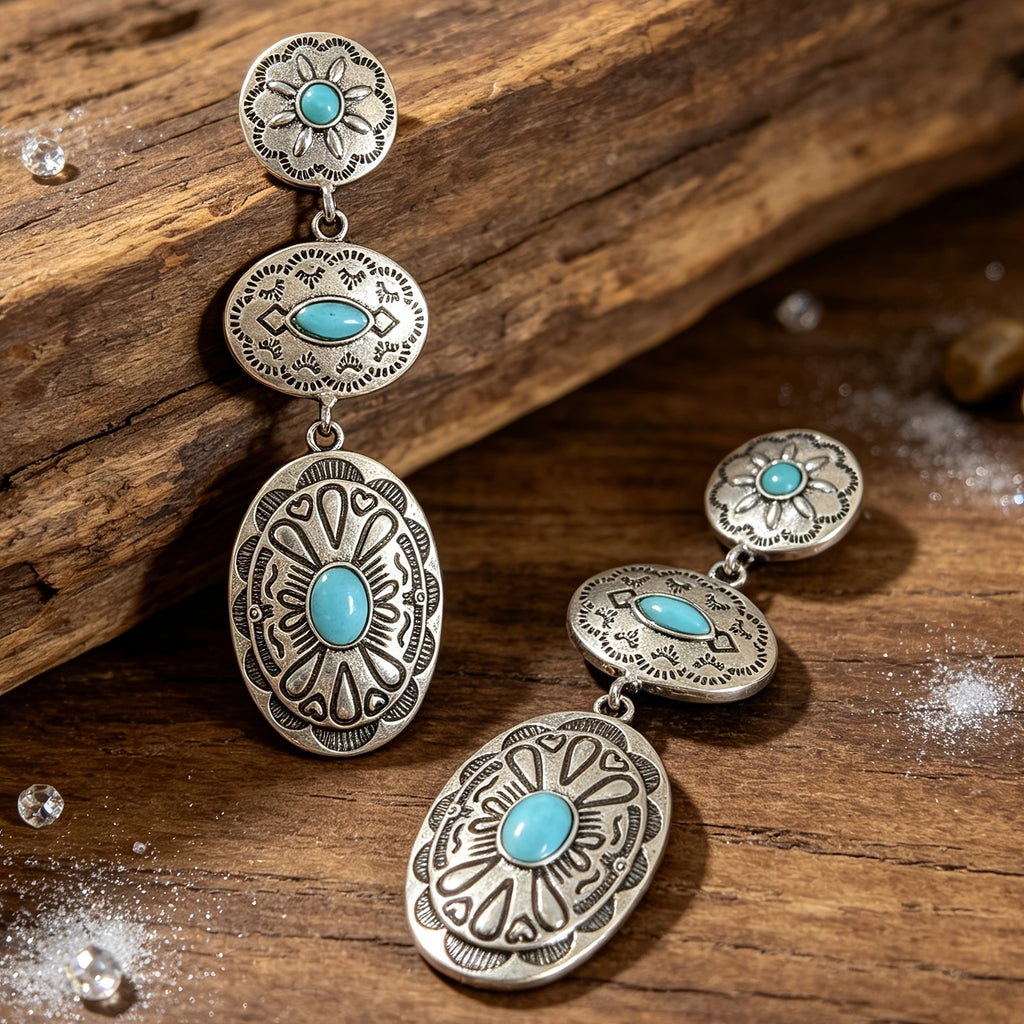 Western Turquoise Totem Drop Earrings