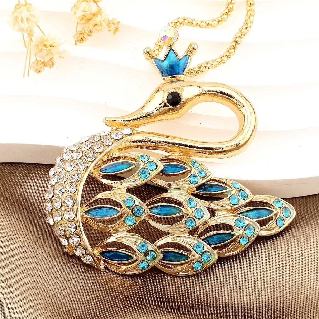 Regal Crown Swan Pendant Necklace