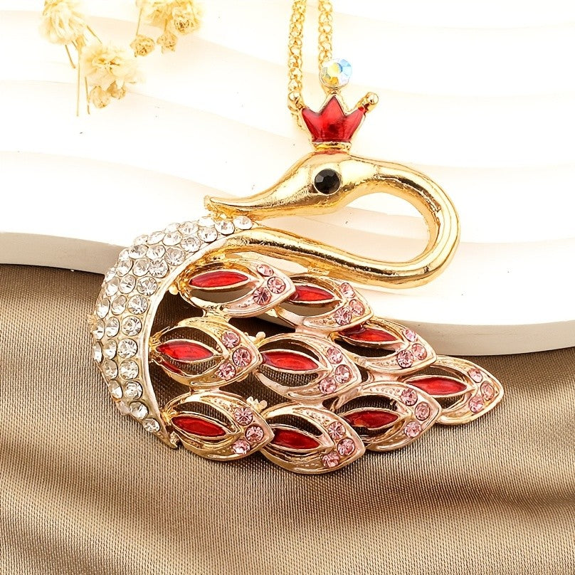 Regal Crown Swan Pendant Necklace