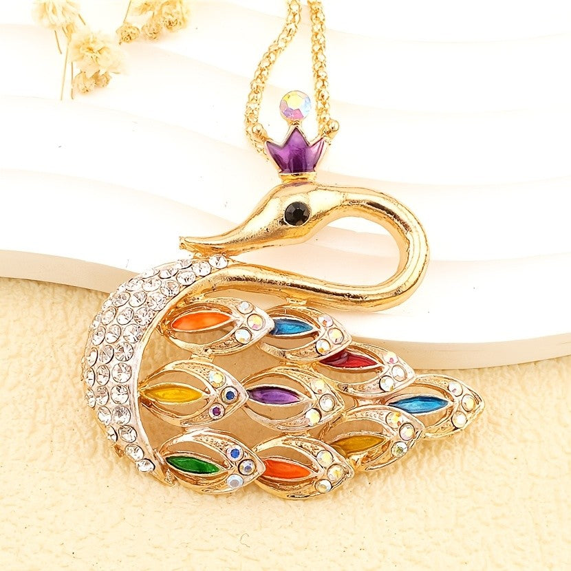 Regal Crown Swan Pendant Necklace