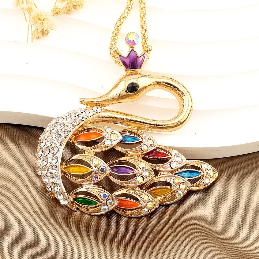 Regal Crown Swan Pendant Necklace