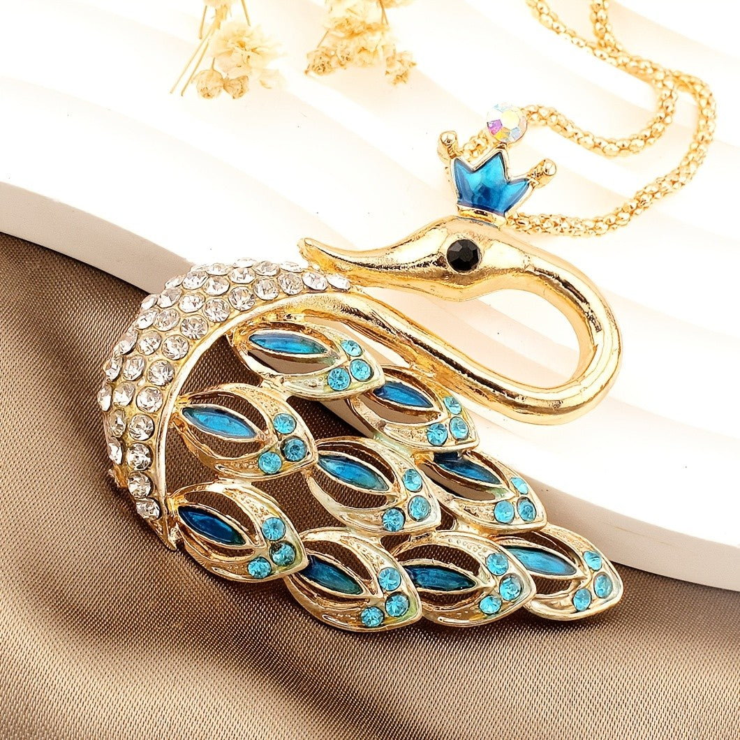 Regal Crown Swan Pendant Necklace