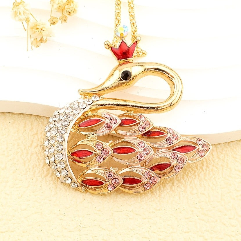 Regal Crown Swan Pendant Necklace