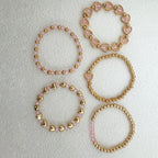 5pc Coquette Heart Beaded Bracelet Stack