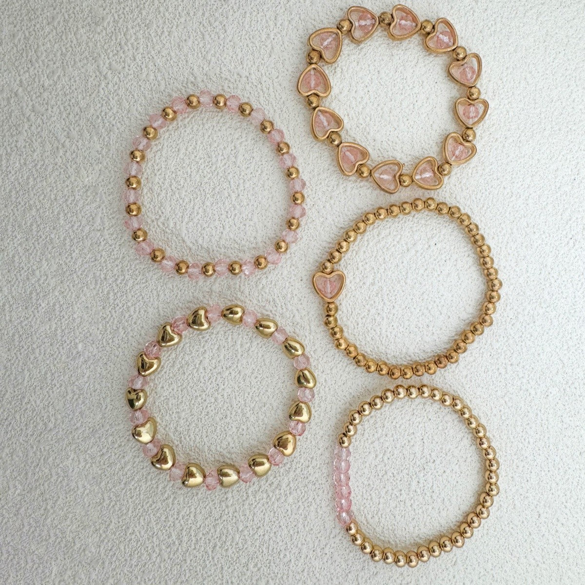 5pc Coquette Heart Beaded Bracelet Stack