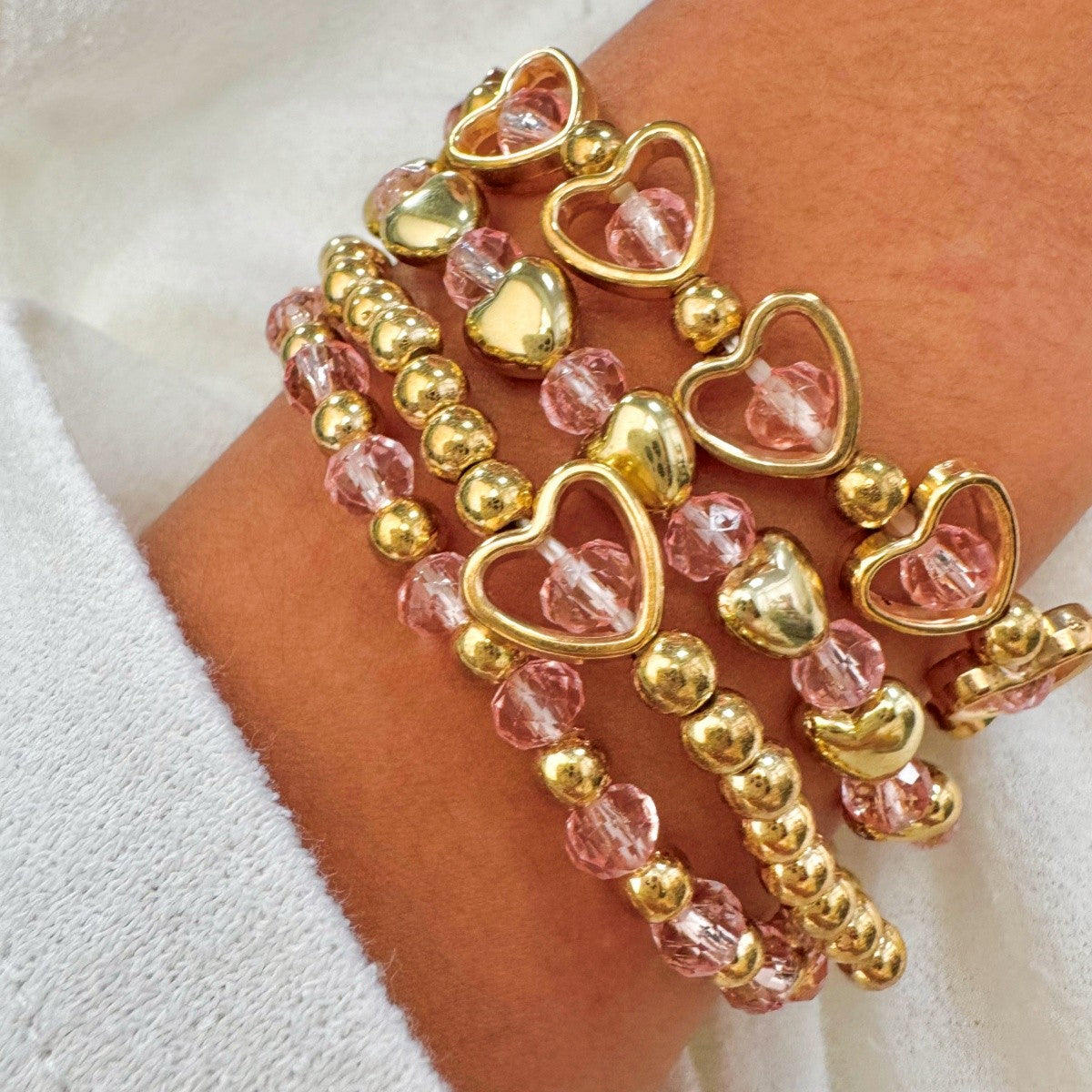 5pc Coquette Heart Beaded Bracelet Stack
