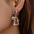 Whimsical Floral Bunny Drop Earrings