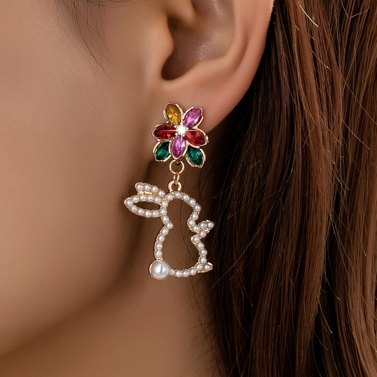 Whimsical Floral Bunny Drop Earrings