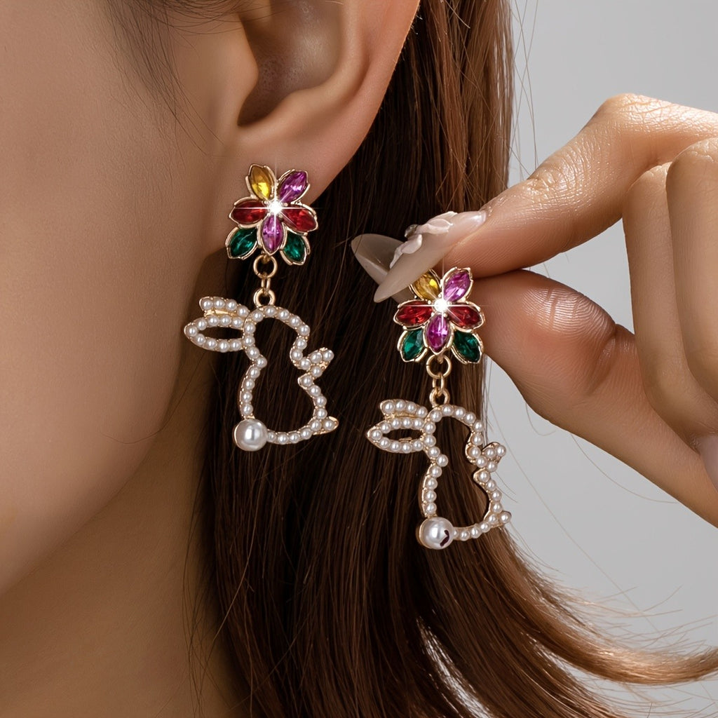 Whimsical Floral Bunny Drop Earrings