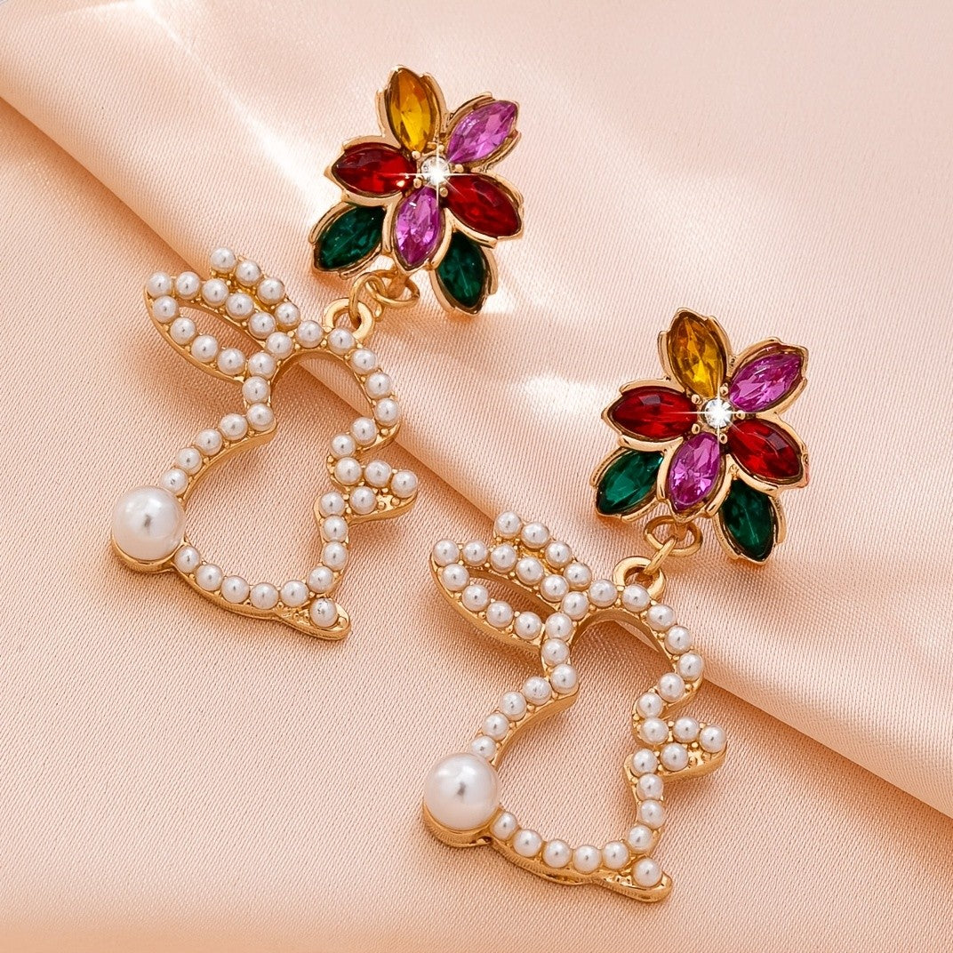 Whimsical Floral Bunny Drop Earrings