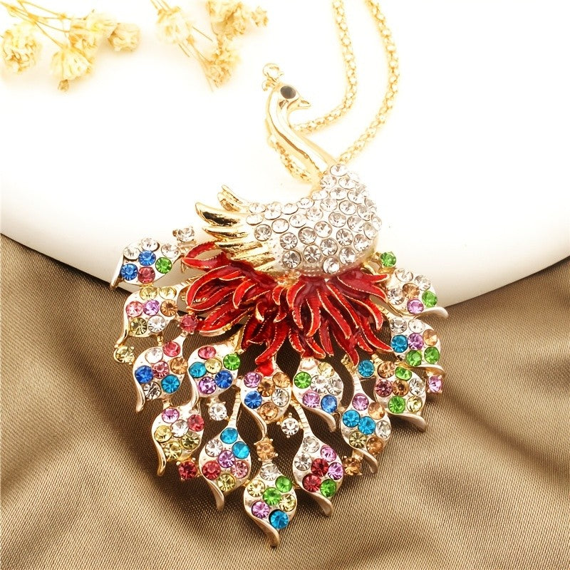 Regal Rainbow Peacock Necklace